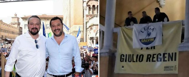 La Lega festeggia a Ferrara coprendo il cartellone per Giulio Regeni