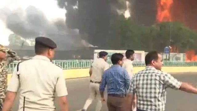 Panic Grips As Massive Fire Breaks Out At Fire Distribution Company in Raipur's Kota