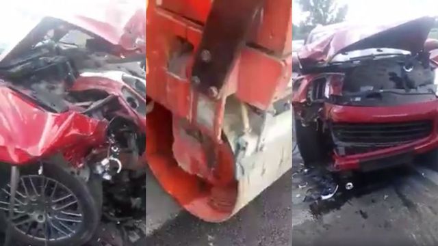 Un Porsche Cayenne, făcut praf după ce s-a izbit de o utilitară a drumarilor pe traseul Chișinău-Orhei