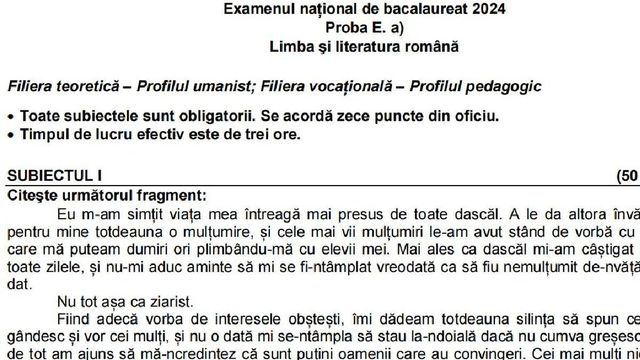 Model de subiect Geografie de la Bacalaureat 2024, sesiunea de vară