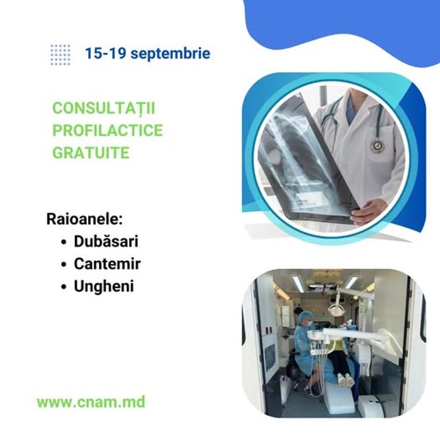 Locuitorii din raioanele Dubăsari, Cantemir și Ungheni vor beneficia de consultații profilactice gratuite