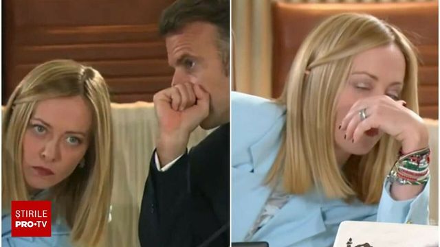 Momentul în care Giorgia Meloni își dă ochii peste cap, după ce Emmanuel Macron i-a spus ceva la ureche