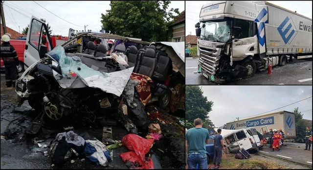 Accident grav în Bihor: Două persoane au murit și alte șapte au fost rănite după ce o mașină s-a izbit frontal de un camion