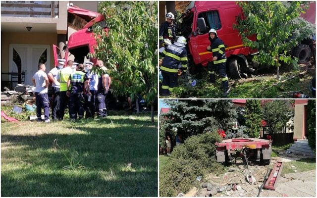 Imagini cu camionul care s-a înfipt într-o casă din Bucium, după ce a ucis o fetiță de trei ani