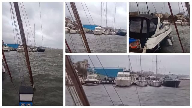 Velier scufundat în portul Tomis, după furtuna de azi noapte din județul Constanța. Mai multe ambarcațiuni au fost răsturnate