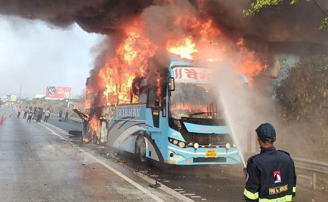 Private Bus Carrying Over 30 Passengers Catches Fire At Mumbai-Pune Expressway