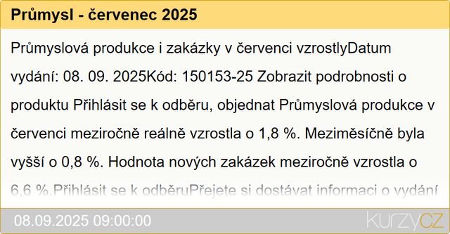 Zahraniční obchod se zbožím - červenec 2025