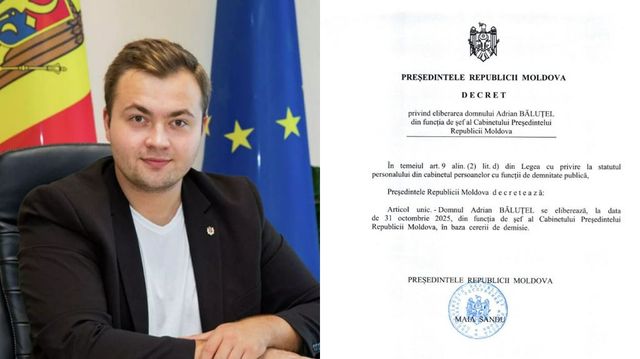 Adrian Băluțel, eliberat din funcția de șef al Cabinetului Președintelui Republicii Moldova