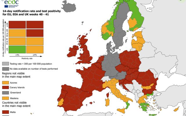 Peste jumătate dintre țările din Uniunea Europeană, în zona roșie pe harta privind restricțiile de călătorie