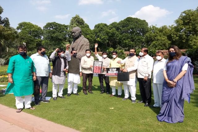 Congress MPs From Punjab Burn Copies Of Farm Bills, Party Protests In Parliament