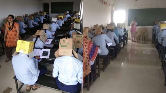 Karnataka students made to wear cartons at exam to avoid copying