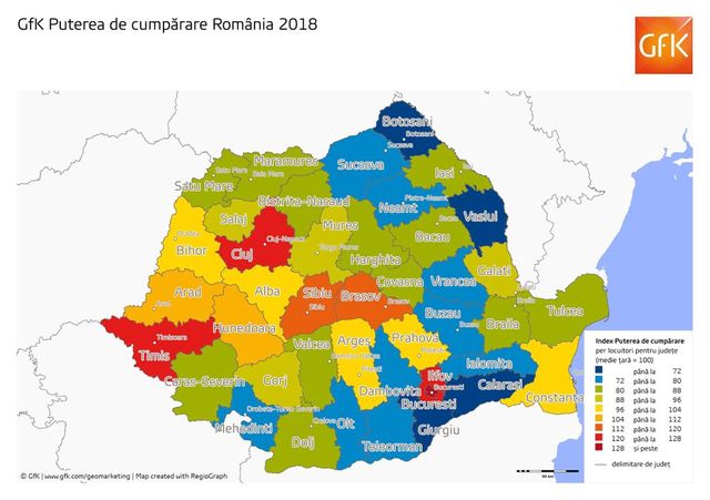GfK: Puterea de cumpărare a românilor a crescut în 2018, la fel și diferențele dintre regiuni