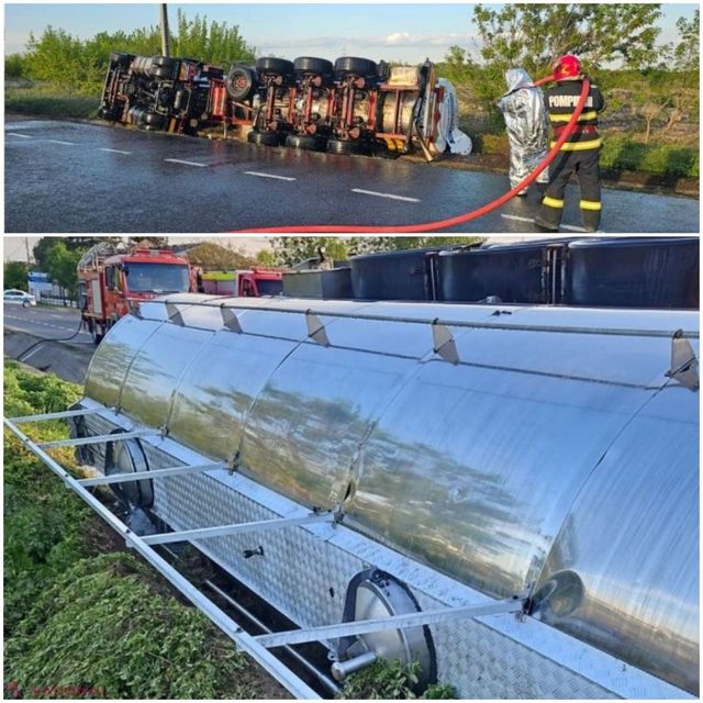O autocisternă cu etanol înmatriculată în Republica Moldova s-a răsturnat pe un drum din România. Șoferul și-a pierdut viața