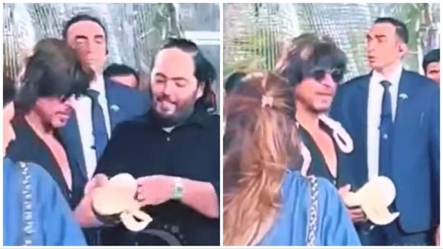 Shah Rukh Khan holds snake at Isha Ambani’s twins’ birthday bash; Mukesh Ambani, Anant Ambani, Radhika Merchant react