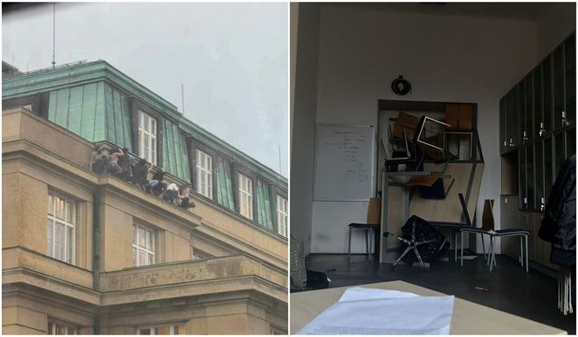 Primele imagini cu intervenția polițiștilor din timpul atacului de la Praga. Autorul s-a sinucis pe acoperișul universității