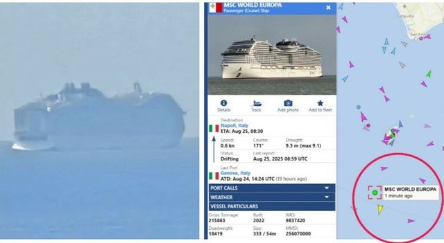 Avaria per la nave da crociera Msc al largo di Ponza