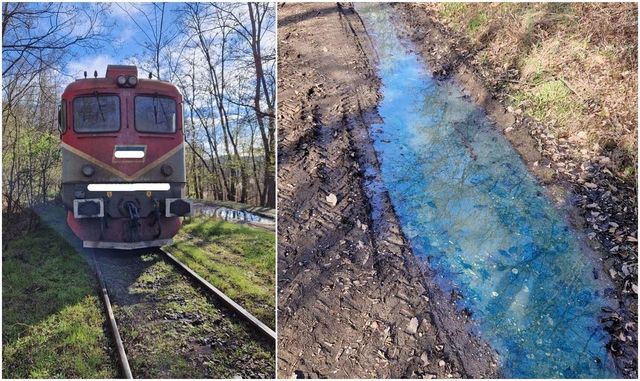 O locomotivă a deraiat în județul Vâlcea, trafic blocat după ce un rezervor s-a spart
