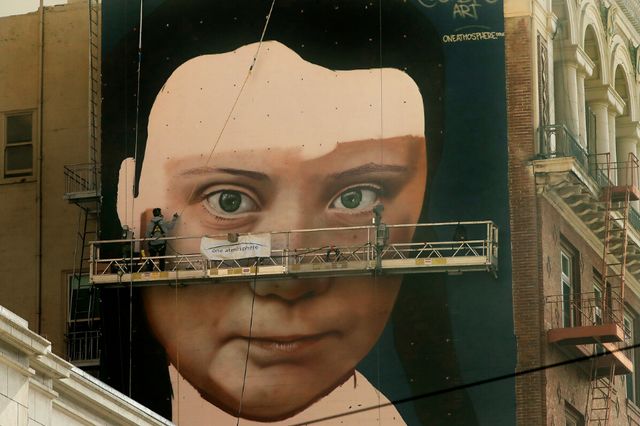 Teen activist Greta Thunberg’s 60-Foot tall mural stares down at San Francisco