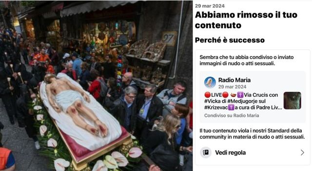 Via Crucis, la diretta Facebook di Radio Maria oscurata per immagini di nudo
