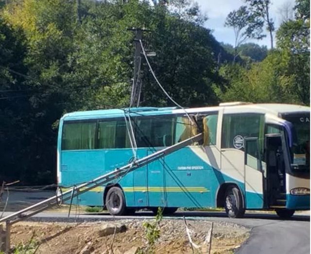 Un stâlp a căzut peste un autocar din Maramureș, cu 20 de elevi la bord