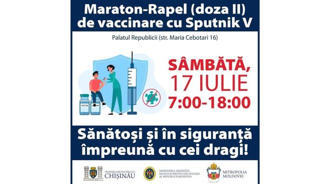 Sâmbătă, 17 iulie, la Palatul Republicii este organizat un maraton pentru rapelul cu Sputnik V