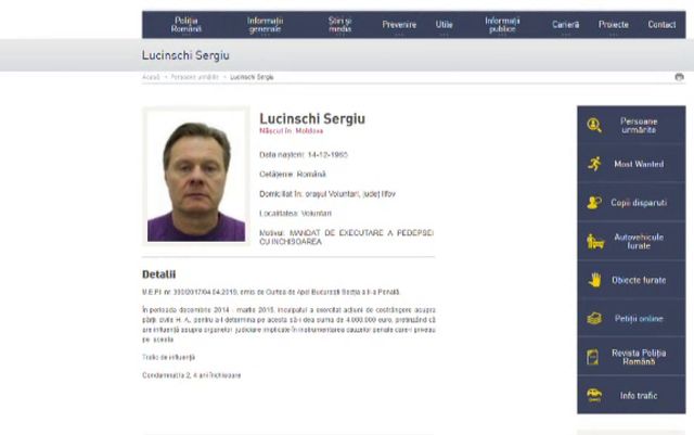 Poliția Română l-a dat în urmărire internațională pe Sergiu Lucinschi, condamnat în România