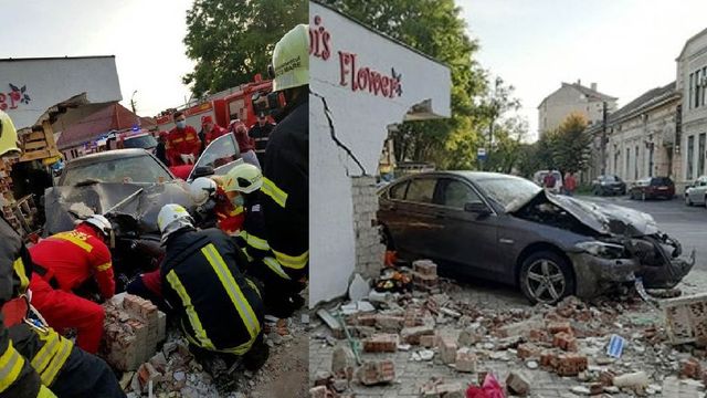 O femeie a murit, după ce un șofer vitezoman a intrat cu mașina într-o florărie din Satu Mare | Imagini șocante
