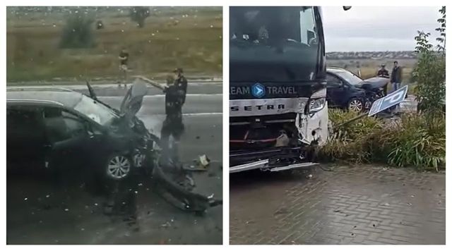 Accident violent la Leușeni, cu implicarea unui autocar. Două persoane au ajuns la spital