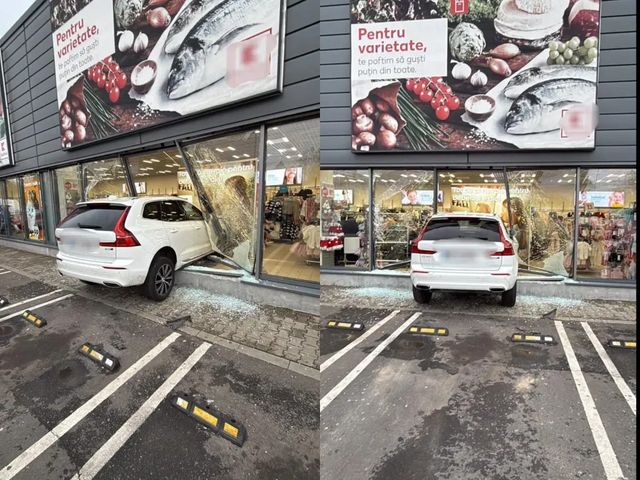 O șoferiță a intrat cu mașina în geamurile unui magazin Pepco, în Brăila. Femeia a încurcat frâna cu accelerația