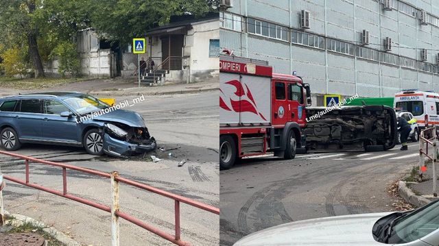 Grav accident în Capitală: Un automobil s-a răsturnat în urma unui impact violent