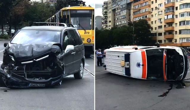 Ambulanță care transporta o femeie în comă, accident grav în Ploiești