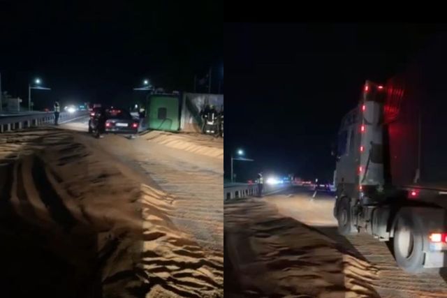 Un camion cu cereale s-a răsturnat la Măgdăcești