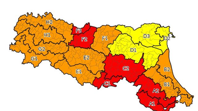 Allerta meteo rossa in Emilia-Romagna per vento e piene dei fiumi