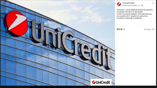 Unicredit abbandonerà Facebook e Instagram dal primo giugno