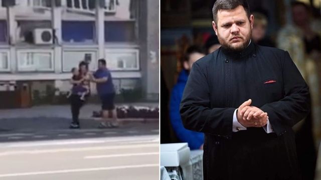 Preot filmat când își bate soția cu copilul în brațe, în Bacău