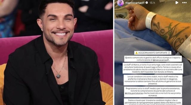 Salta il concerto di Marco Carta, il cantante ricoverato in ospedale: come sta