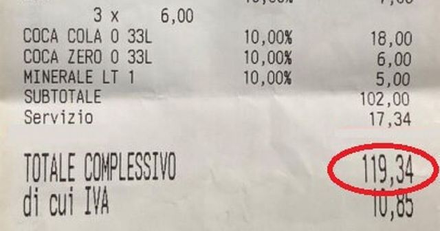 Roma, ennesimo scontrino shock: 120 euro per 4 panini