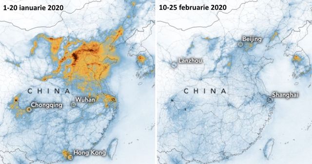Efectele neașteptate ale coronavirusului: imaginile NASA arată reducerea poluării în China