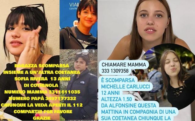 Michelle Carlucci e Sofia Rivera Alvares, scomparse due ragazze di 12 e 13 anni