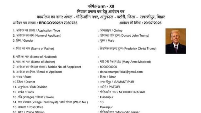 Donald Trump’s fake residential certificate surfaces in Bihar, Congress reacts