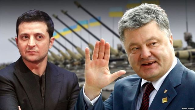 Dezbaterea dintre Vladimir Zelenski și Petro Poroșenko, candidați la funcția de președinte al Ucrainei, pe stadionul Olimpic din Kiev