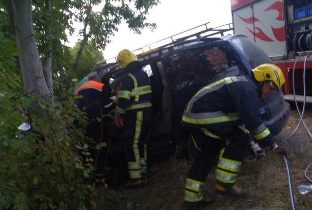 Accident la Țînțăreni. Mașina a derapat de pe traseu într-un copac