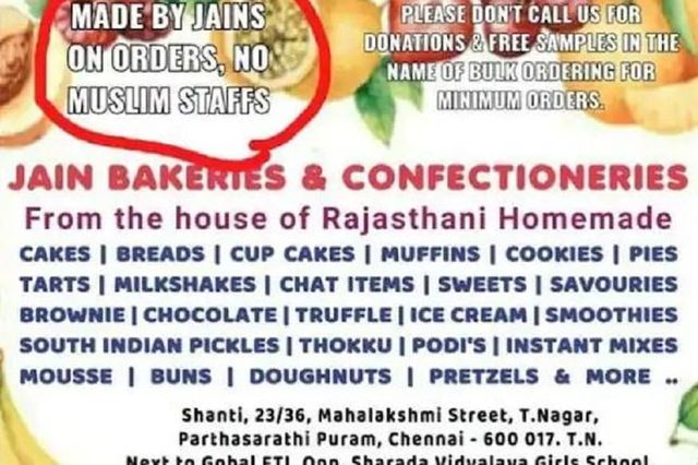 Chennai bakery owner arrested for advertisement that said the shop did not employ Muslims