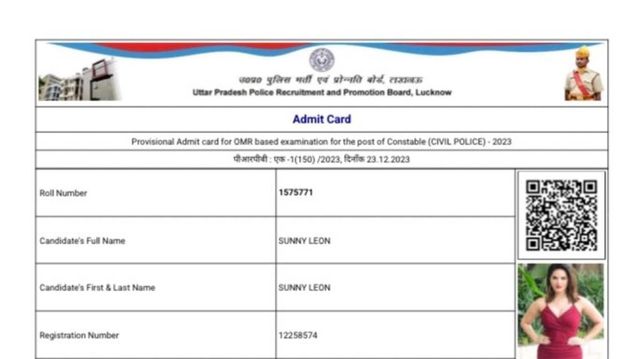 Sunny Leone’s Photos On Admit Card For UP Police Recruitment Exam Goes Viral