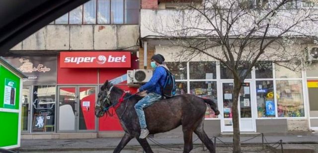 Un tânăr din Iași a mers să-și vadă fiul nou născut la maternitate călare pe un cal