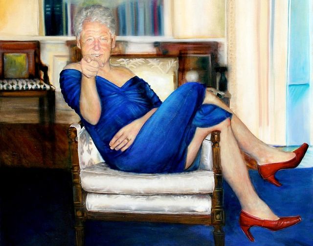 Tablou cu Bill Clinton, în rochie și pantofi cu toc, în casa lui Jeffry Epstein