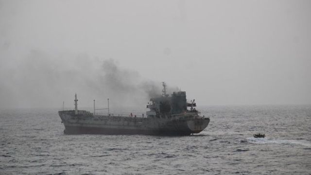 Indian Navy leads rescue op after oil tanker catches fire in Gulf of Oman