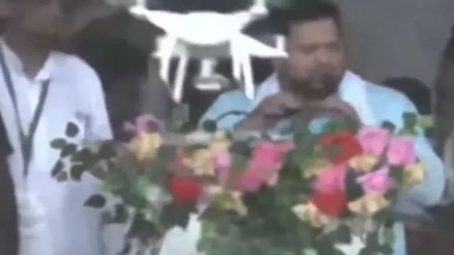 Tejashwi ducks as drone crashes into podium at Patna rally