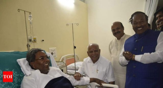 Yediyurappa visits Siddaramaiah at Bengaluru hospital