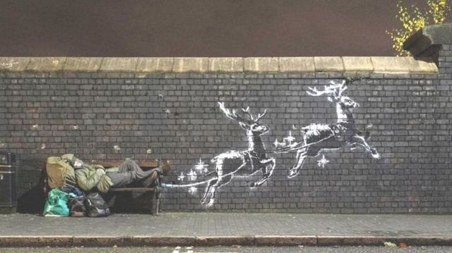 Un nou desen mural al lui Banksy a apărut pe un zid